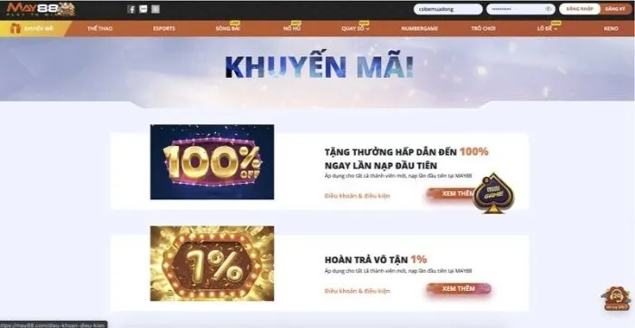 Tặng 100% cho lần nạp đầu