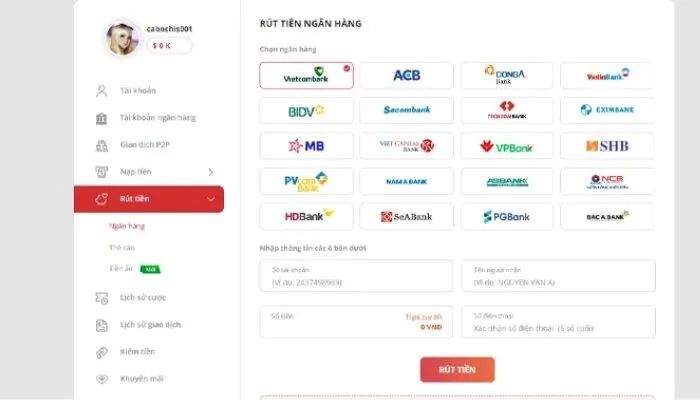 Rút tiền tại MAY88 bằng thẻ cào